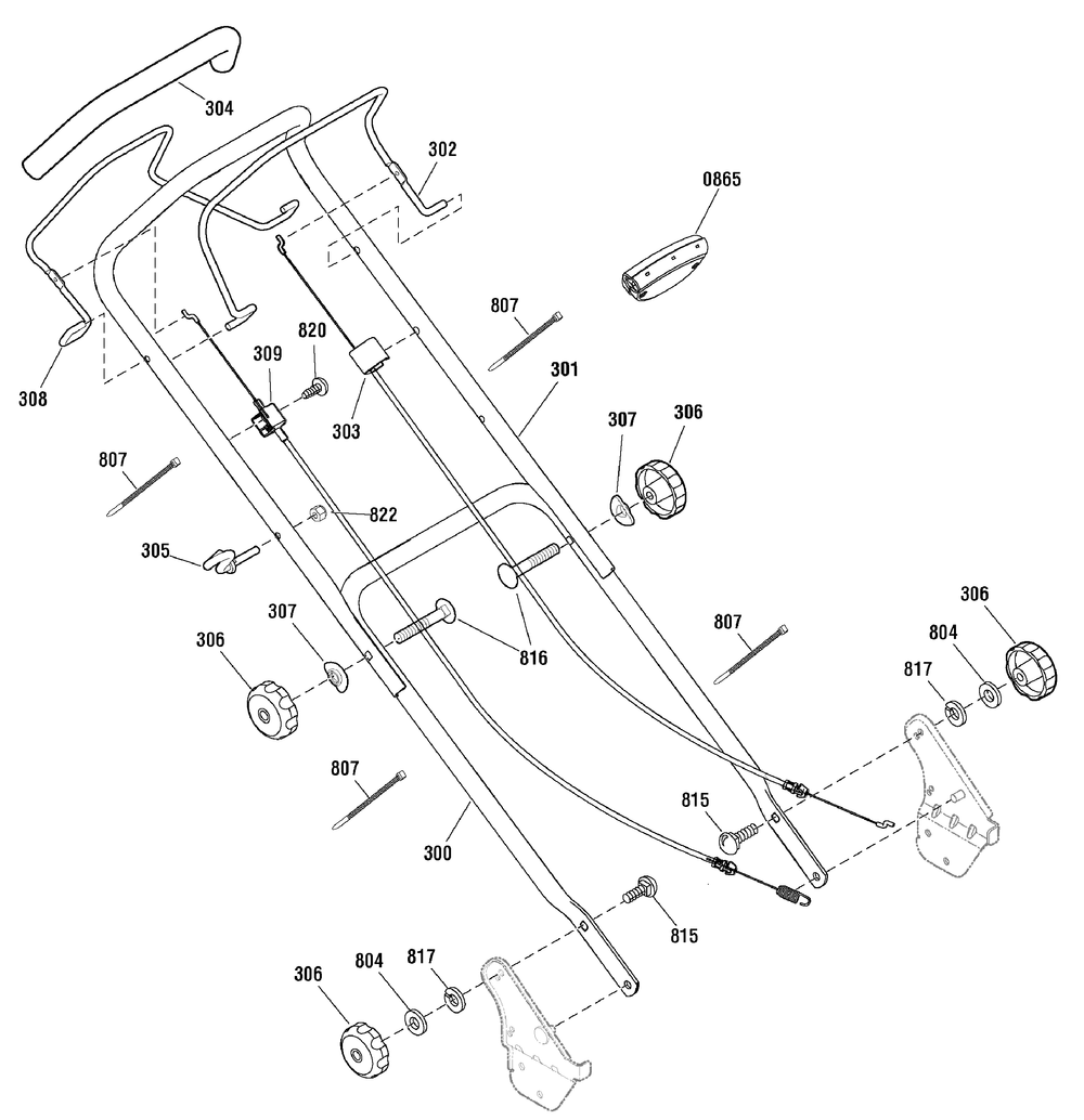 Handle Assembly Diagram and Parts List for 881153-MXMH650E 2010 Briggs and Stratton Lawn Mower